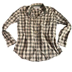 WWS-67 Green and Tan‎ Plaid Long sleeve button up shirt size XL